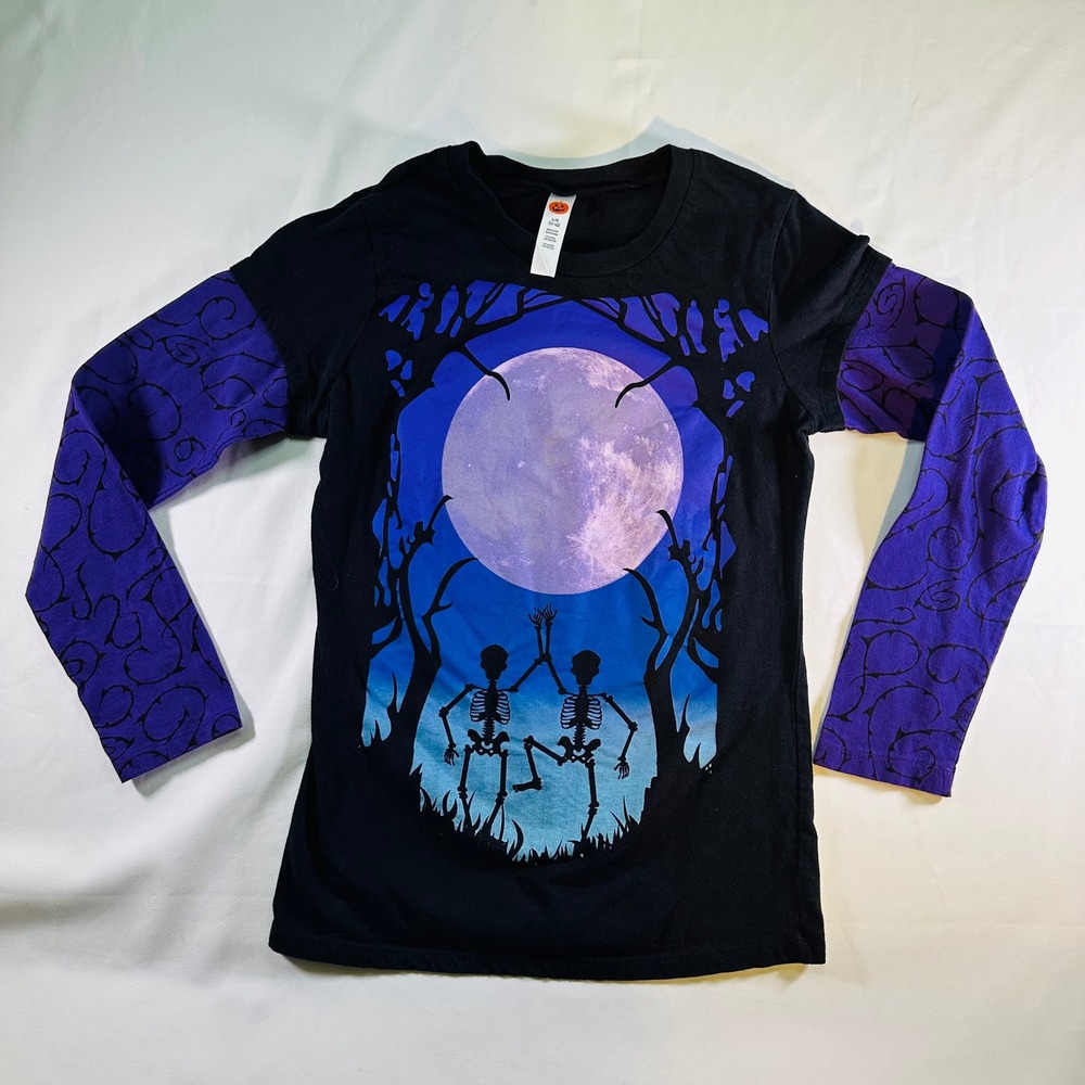 Halloween Juniors Long Sleeved Lightweight Skeleton Party Shirt size Large 11-13